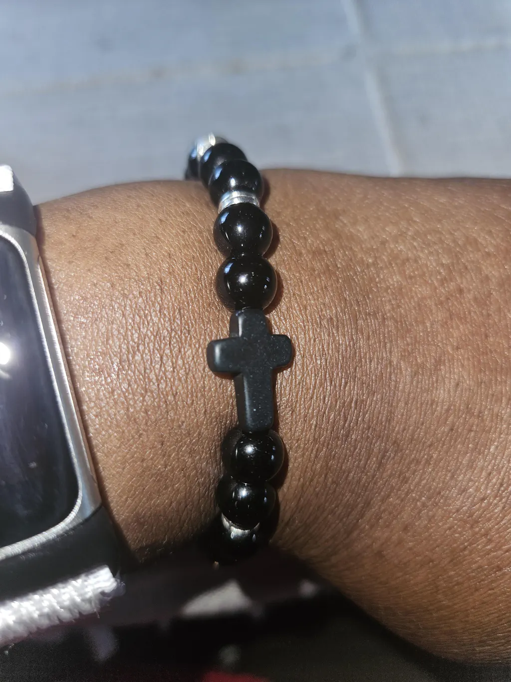 Cross Lava Stone Bead Bracelet