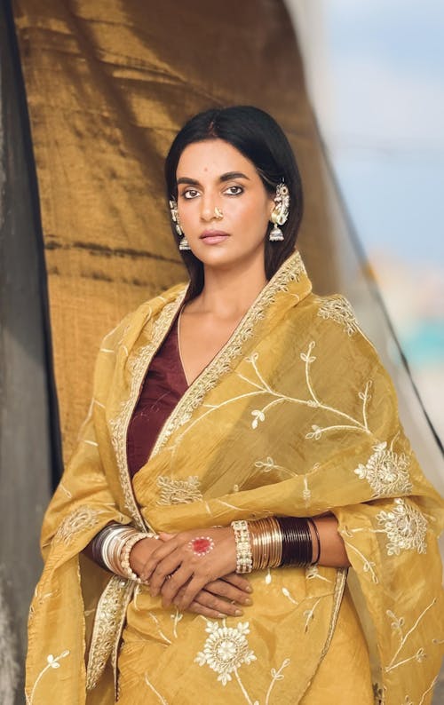 Gota Mustard Embroidered Saree