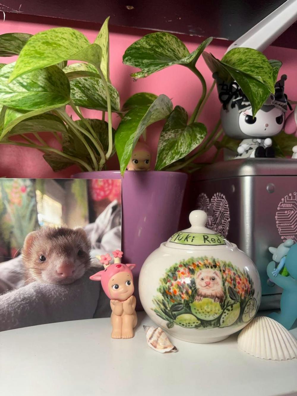 Custom Angora Ferret Urn, Personalized Hand-painted Pet Portrait Ceramic Urn for Memorial & Keepsake