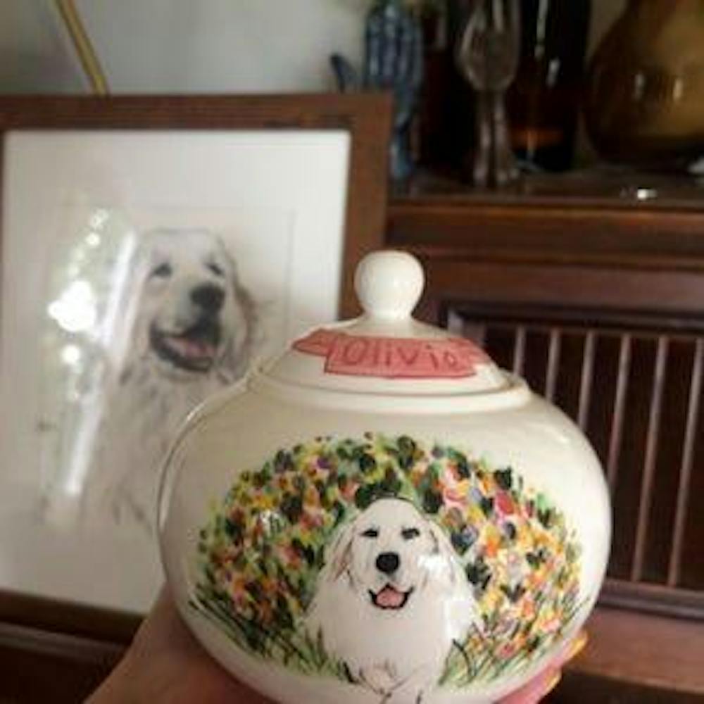Custom Pet Ceramic Urn, Personalized Hand-Painted Pet Portrait Urn for Memorial & Keepsake