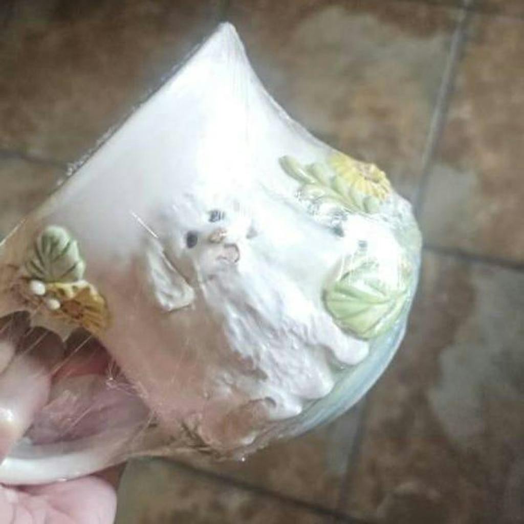 Custom Hand-Sculpted Pet Statue Mug – 3D Ceramic Portrait Cup with Floral Details