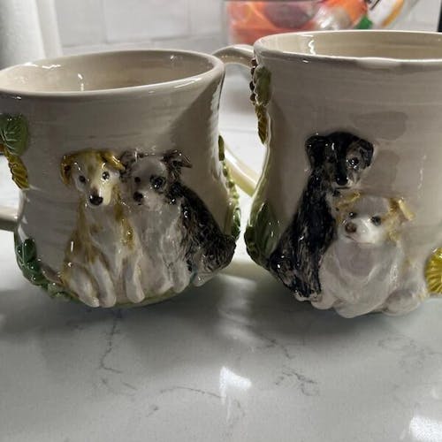 Custom Hand-Sculpted Pet Statue Mug – 3D Ceramic Portrait Cup with Floral Details