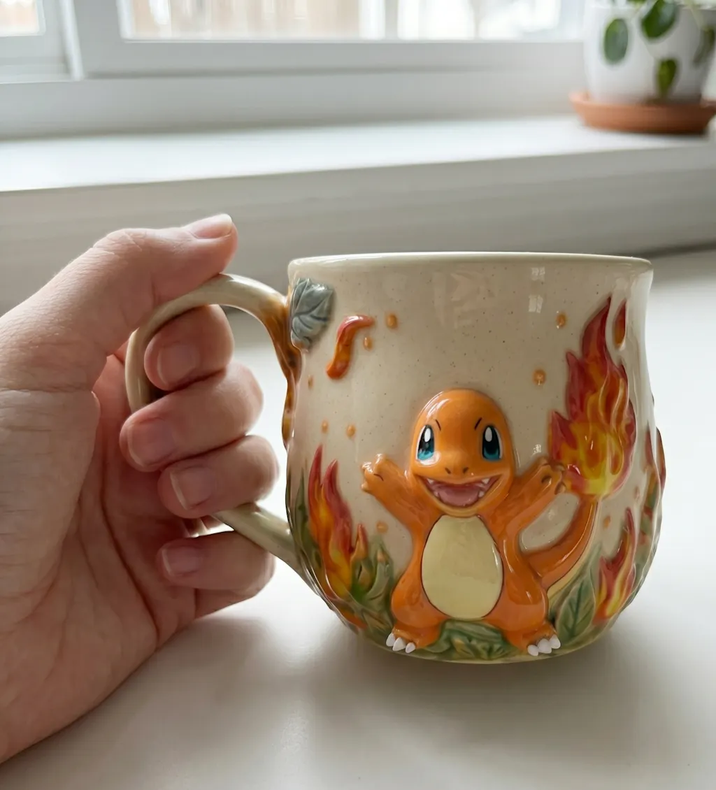 Custom Pokémon Ceramic Mug – Handmade 3D Relief Anime Cup for Gifts