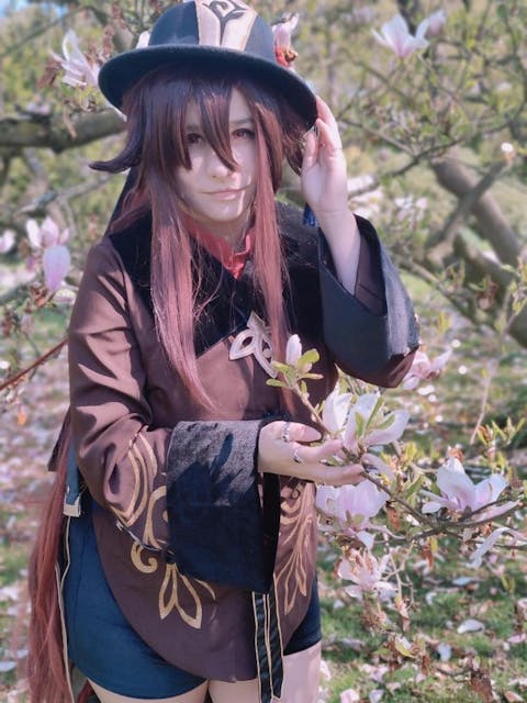 Uwowo Genshin Impact Cosplay Hu Tao Cosplay Wig 115cm Brown Claw Clip Ponytail Hutao Hair