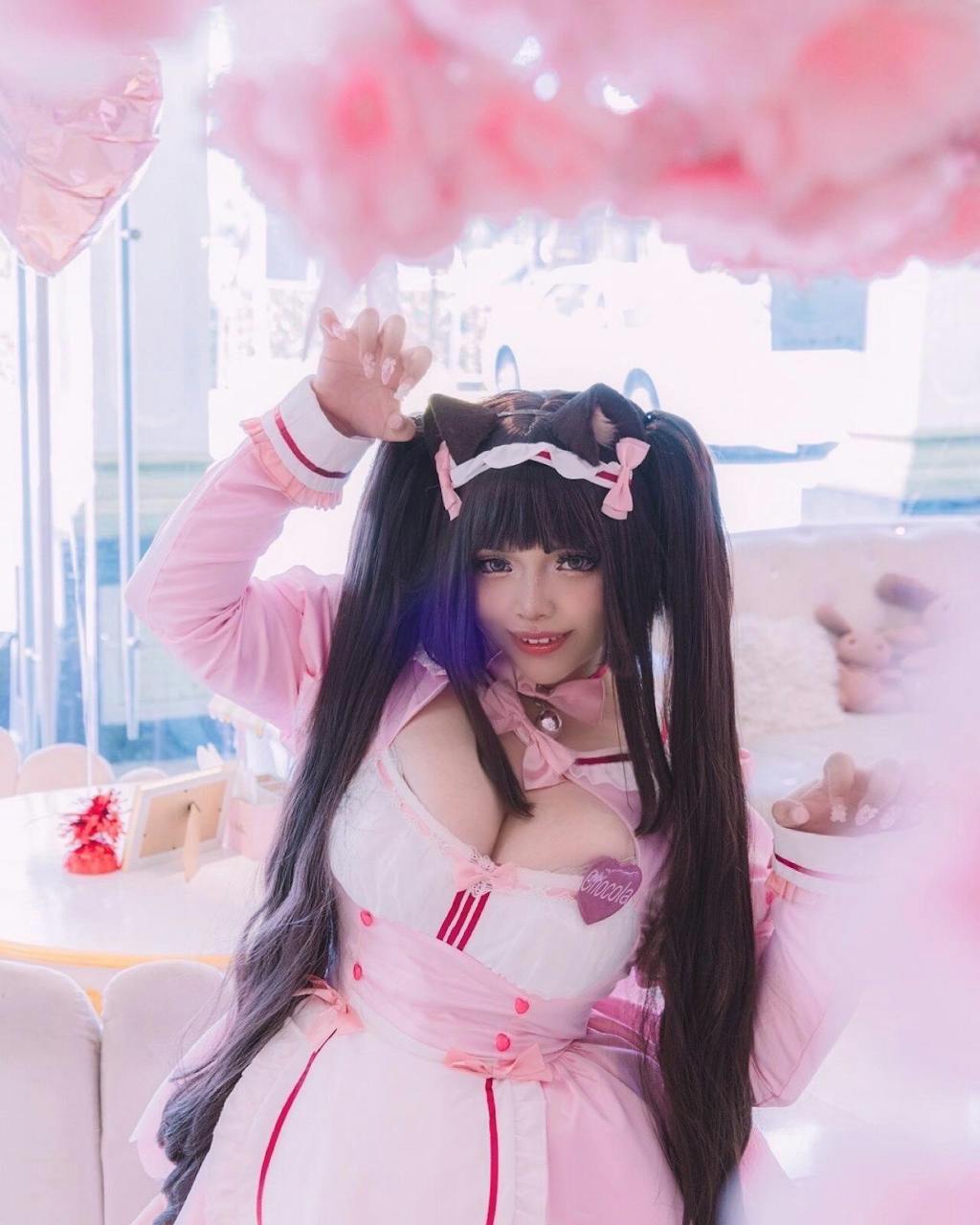INSTOCK Uwowo Game Nekopara vol.4 Chocola Maid Dress Cosplay Costume Cute Pink Dress