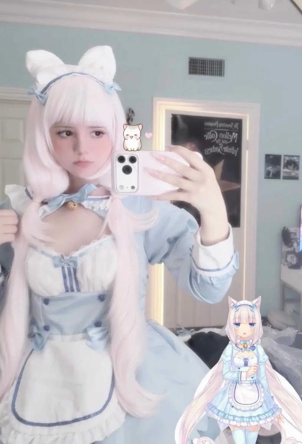 【Special Discount】Uwowo Game Nekopara vol.4 Vanilla Maid Dress Cosplay Costume Cute Blue Dress S-3XL