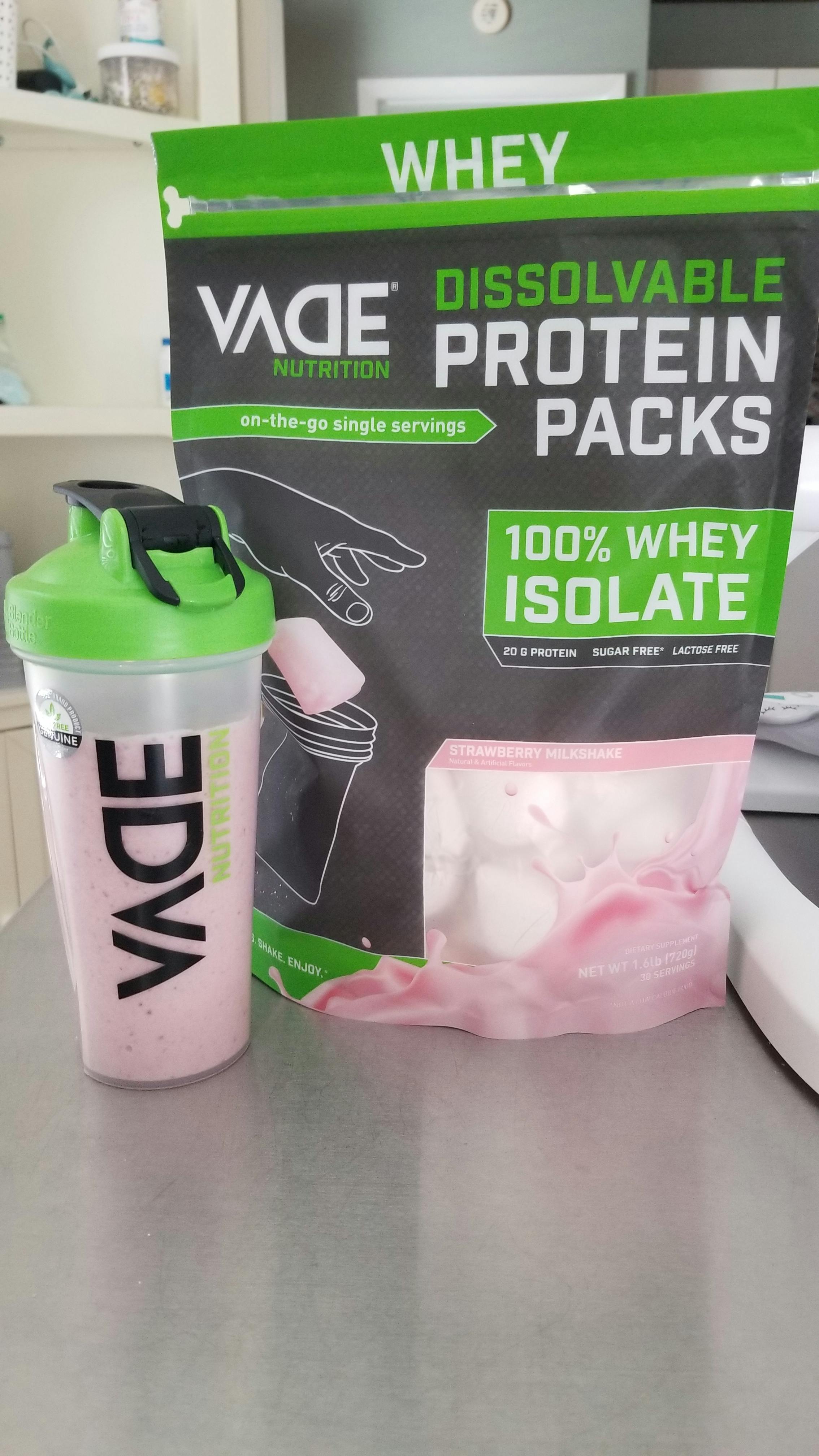 Vade Nutrition, Dissolvable Protein Packs, 100% Isolate, Strawberry Milkshake