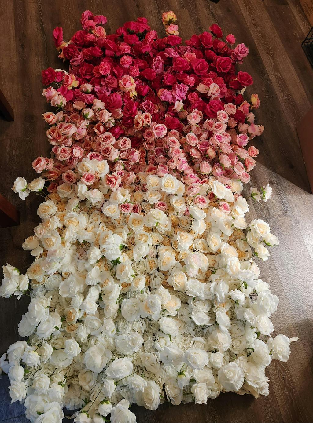 Valar Flower Roll Up Fabric Artificial Red to White Gradient Flower Wall Wedding Backdrop, Floral Party Decor, Event Photography-VF-372
