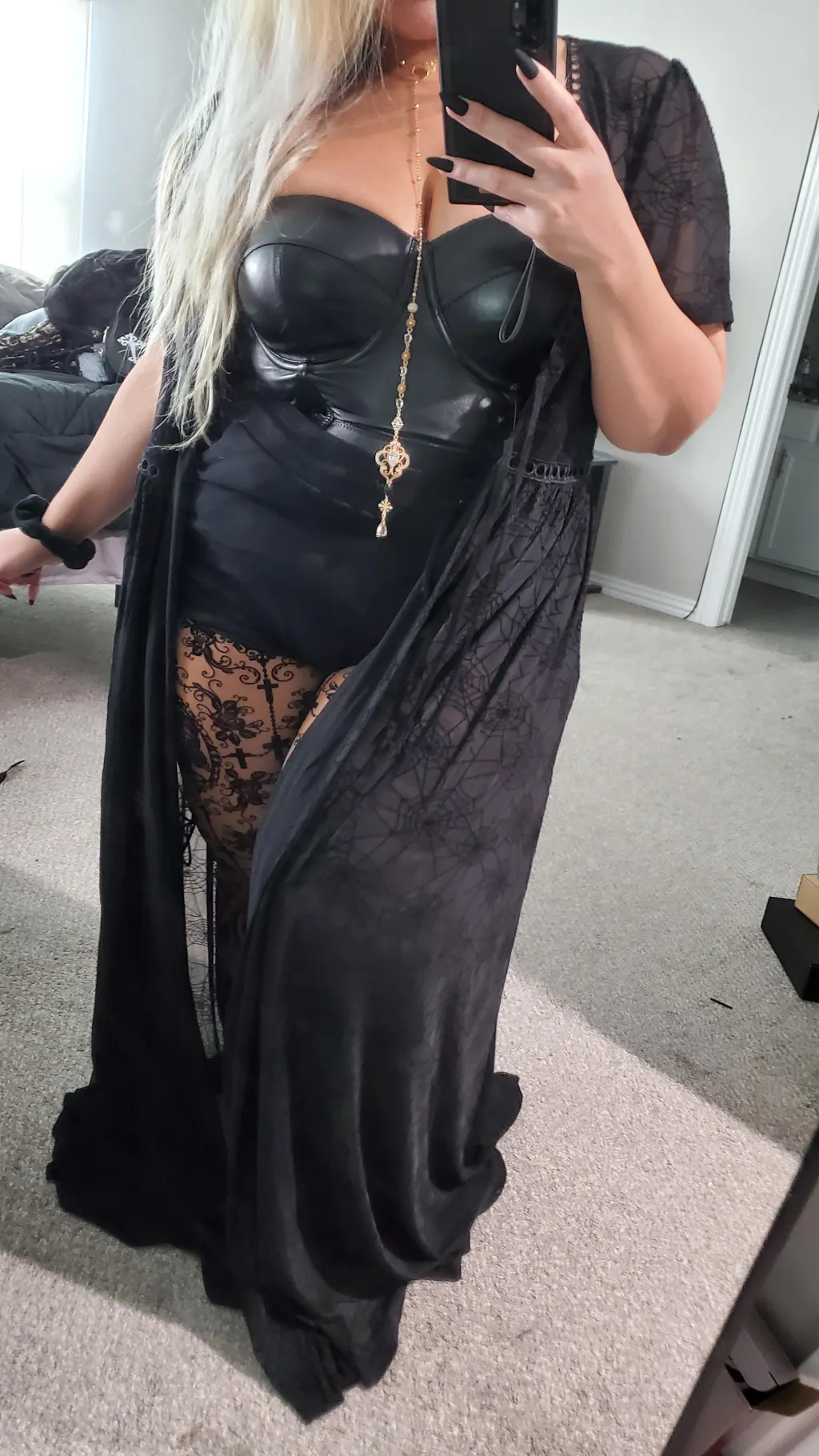 Beetle Babe Mini Dress in Black Spiderweb Mesh