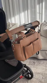 Amelia Pram Caddy & Shoulder Strap - Pebbled Tan