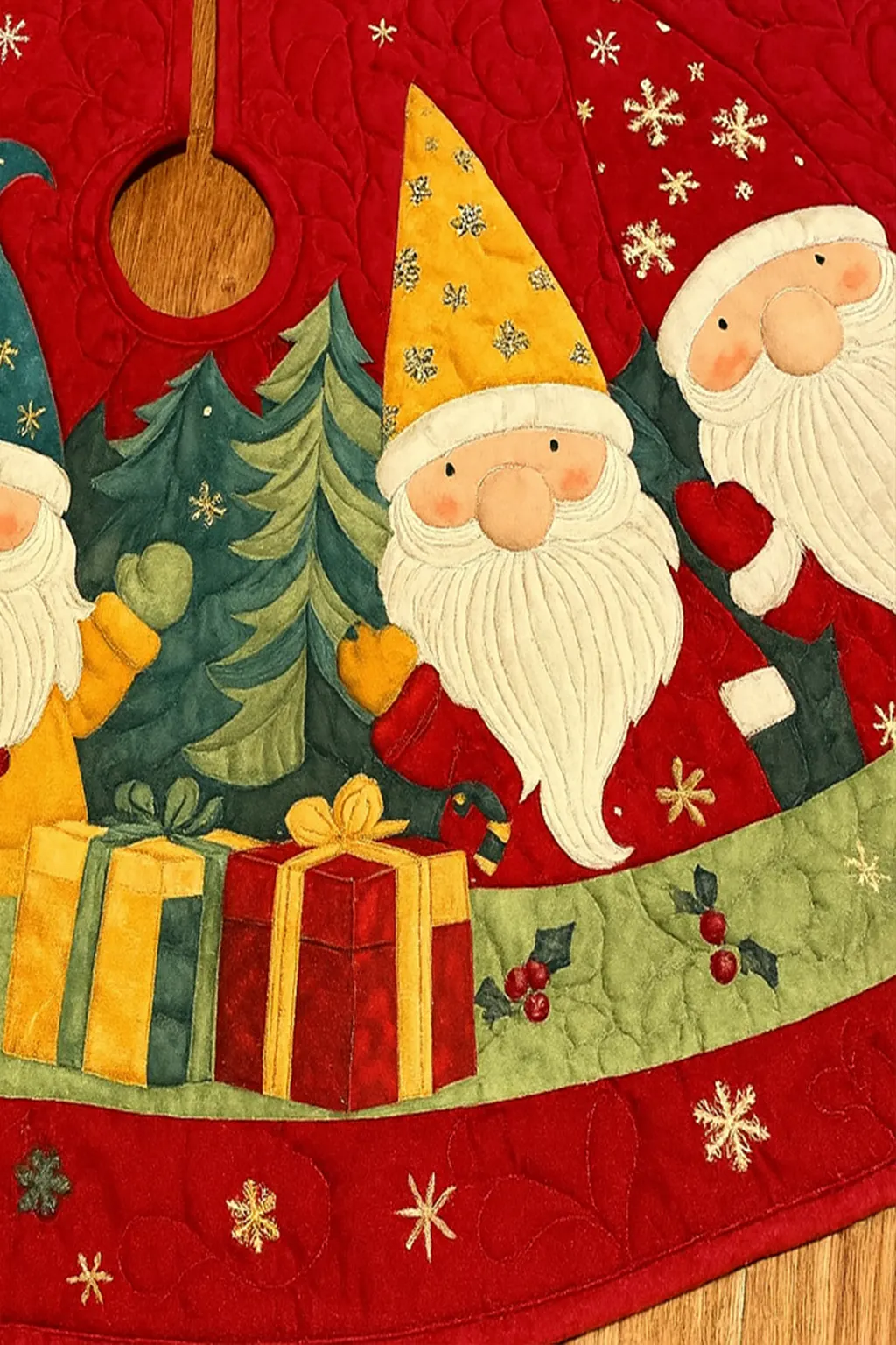 Santa Star Christmas Quilted Tree Skirt NCU0DDK1668