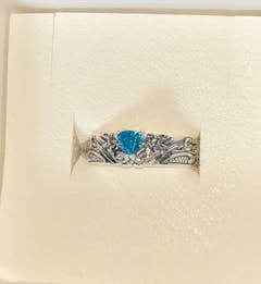 Ornament Ring with Blue Gem Sterling Silver Jewelry