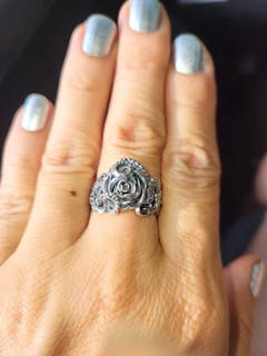 Ring with Octopus and Rose Ornament Sterling Silver Jewelry