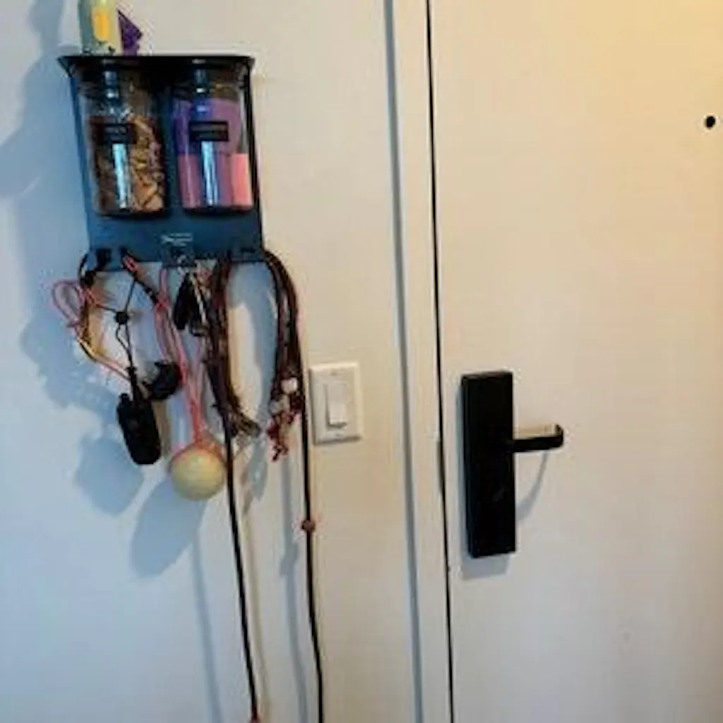 Dog Leash Holder for Wall, Dog Storage with 9" Shelf, Deep Hooks and 2 Large 32oz Airtight Dog Treat Containers