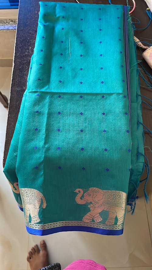 Blue Pure Silk Bandhani Butti Saree