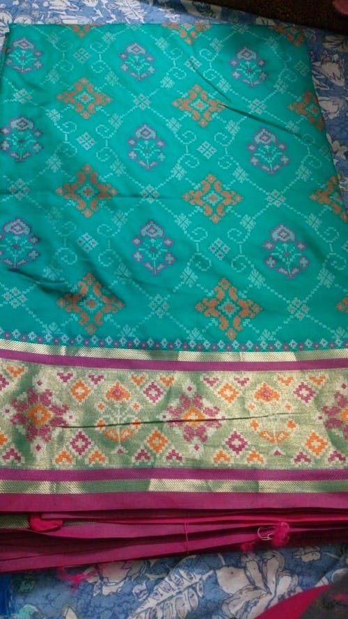 Sky Blue Pochampally Patola Soft Silk Saree