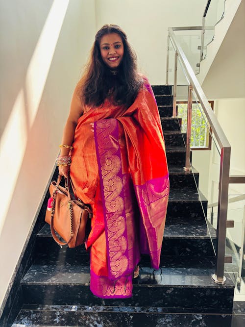 Rust Orange Banarasi Katan Silk Saree