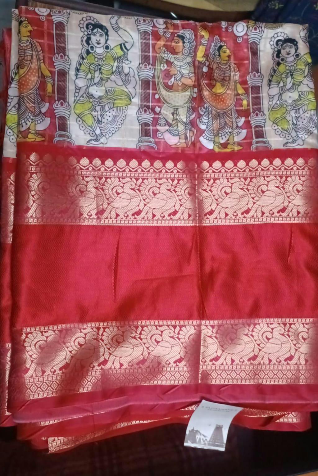 Cream Colour Double Border Chex Weaving Banarasi Soft Silk Saree
