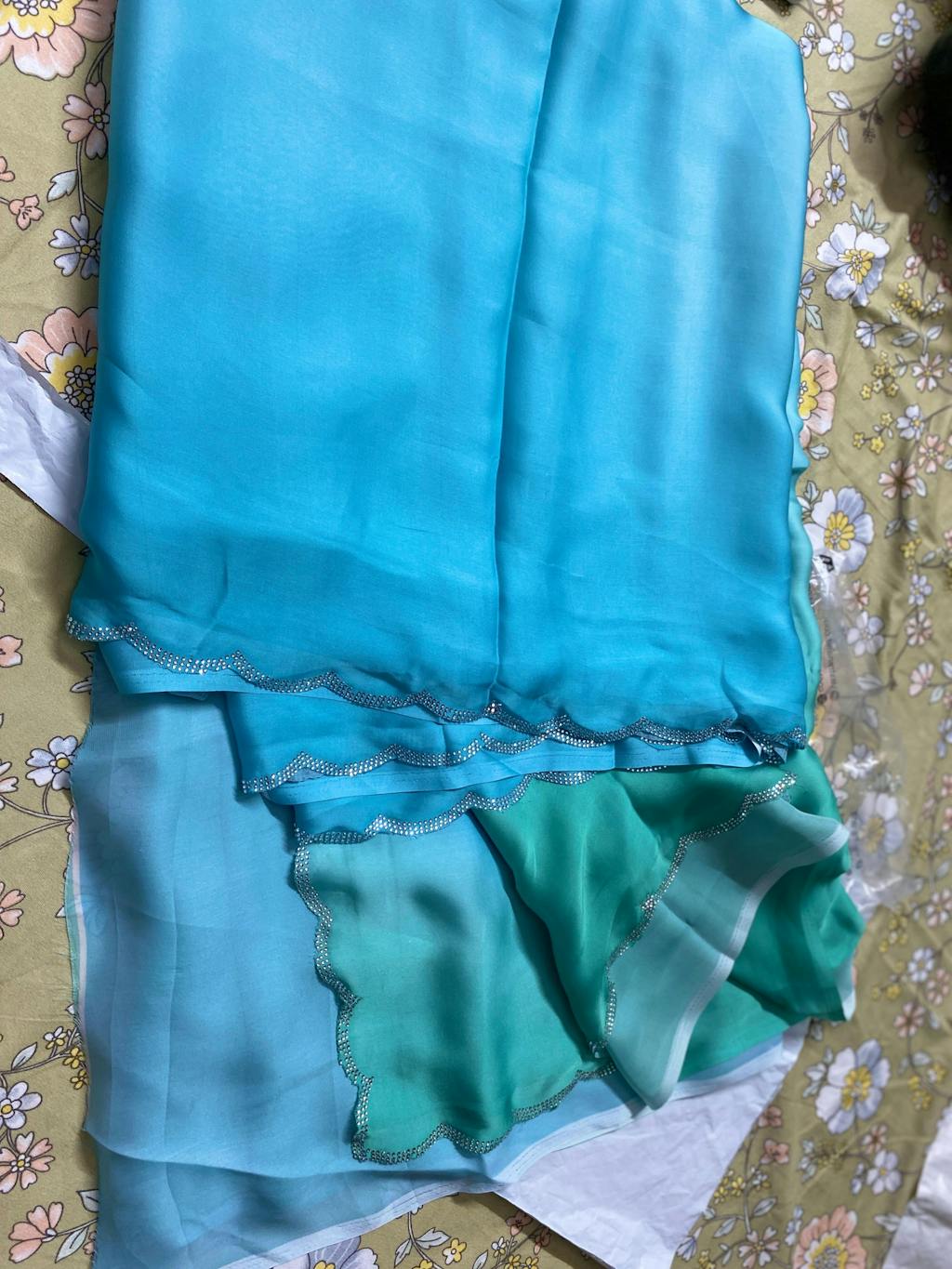 Sky Blue Satin Georgette Saree