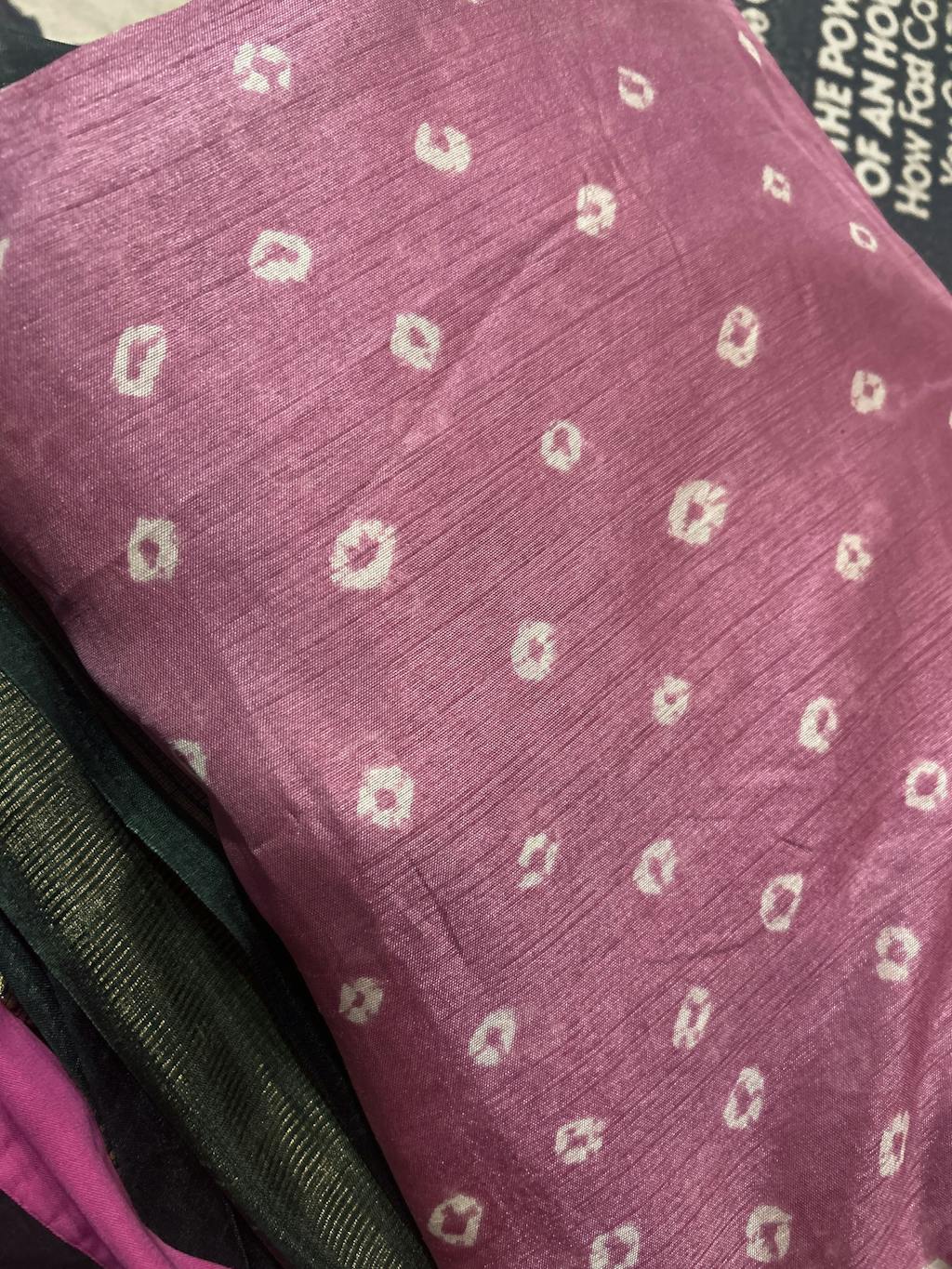 Pink Bandhej Printed Dola Silk Saree