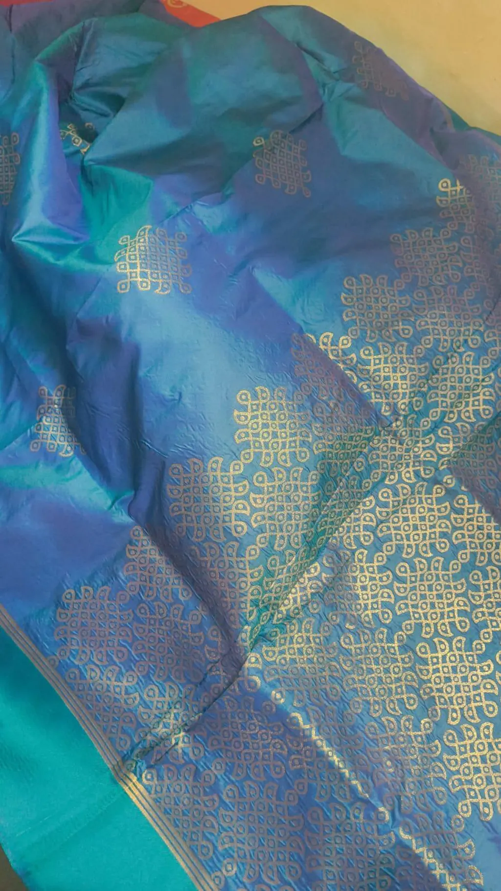 Turquoise Peacock Kolam Silk Heritage Saree