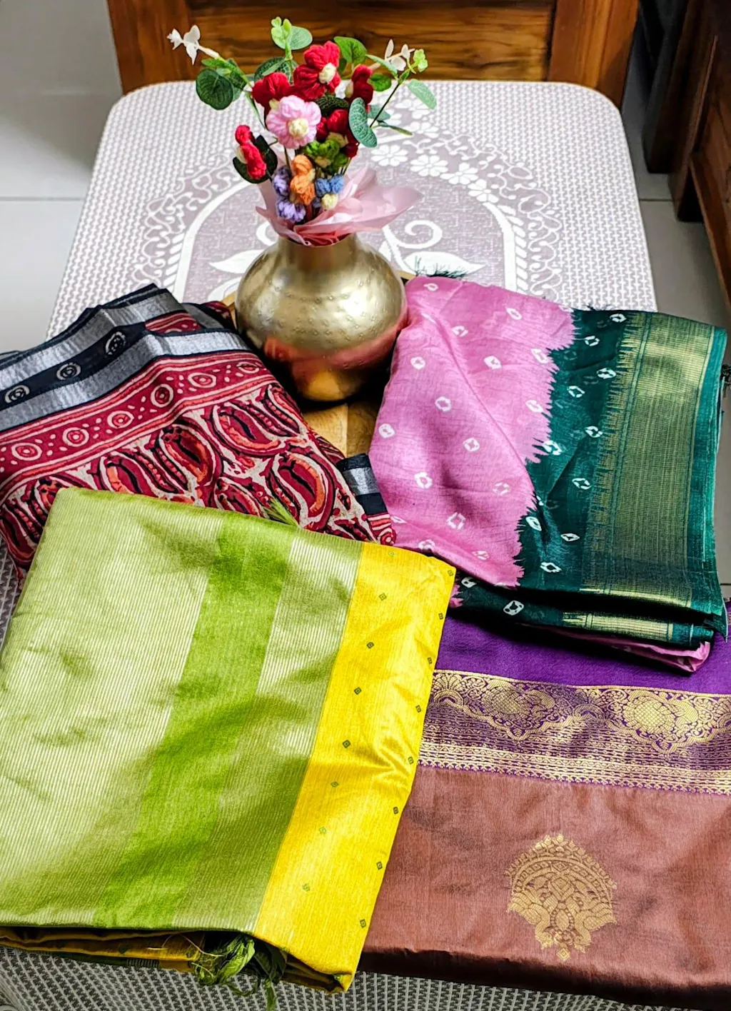 Yellow Pure Silk Bandhani Butti Saree