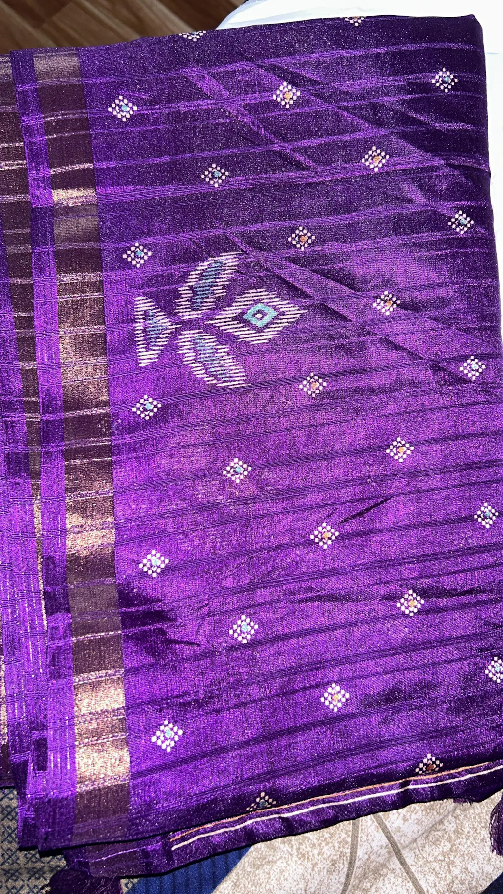Purple Tussar Ghicha Weave Print Saree