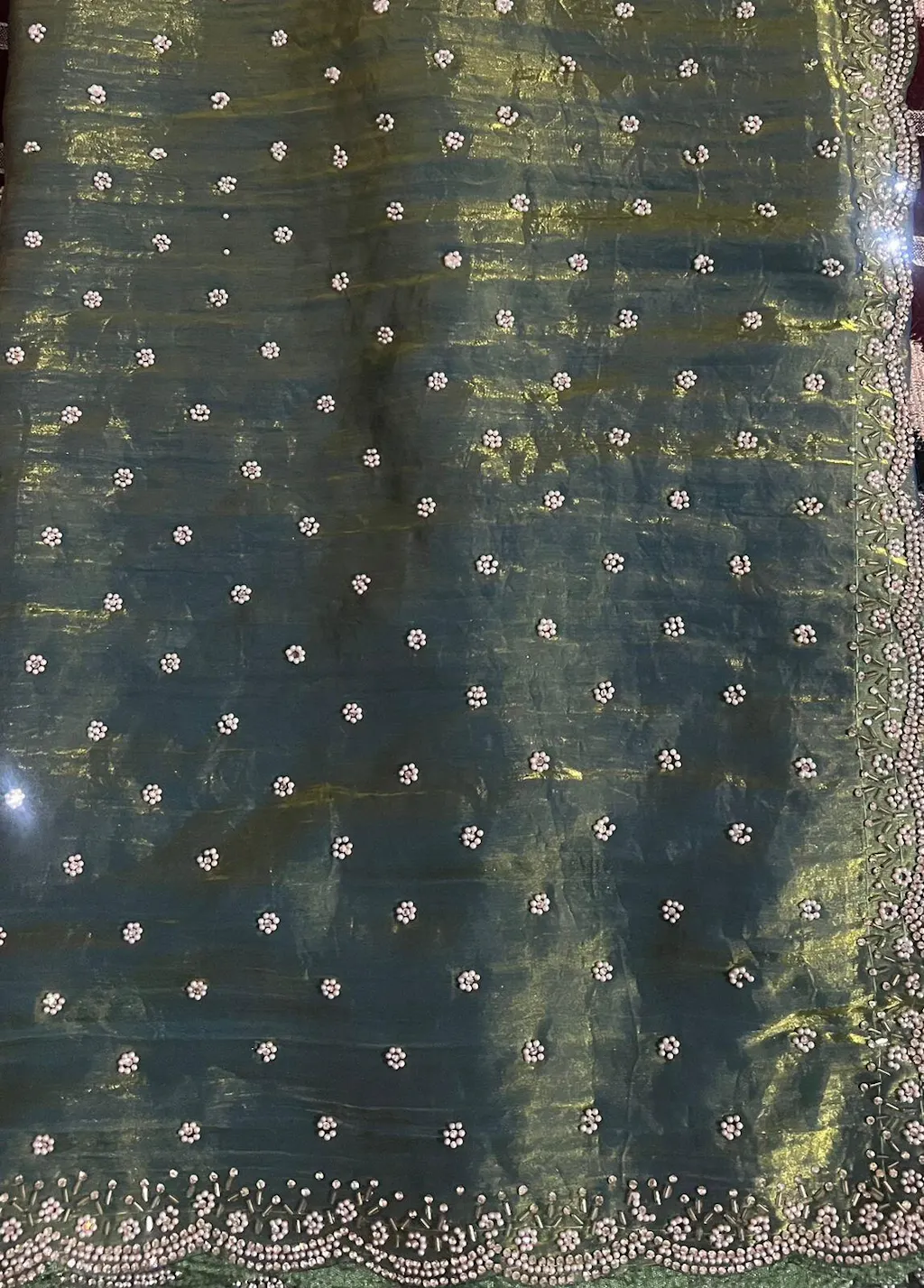 Royal Pearl Zircon Embellished Saree