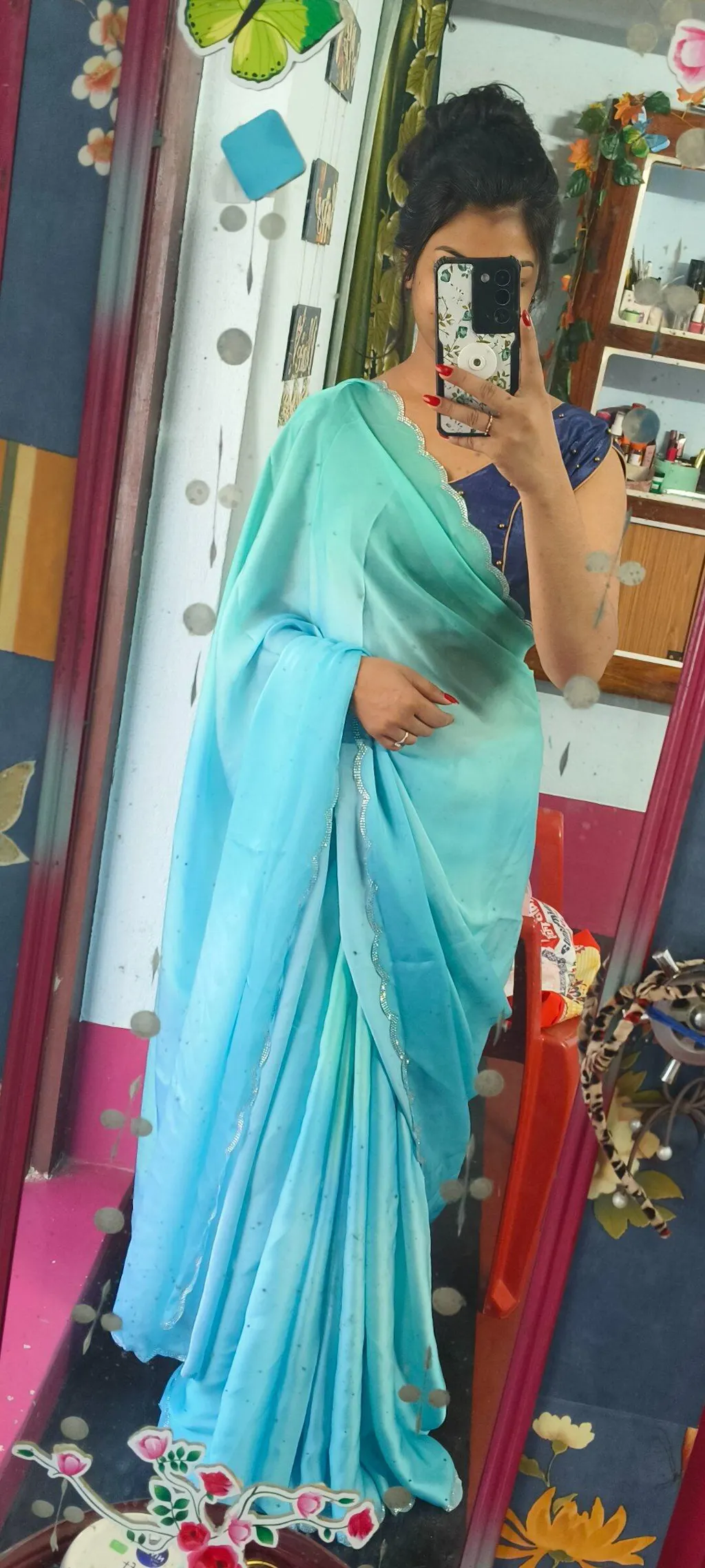 Sky Blue Satin Georgette Saree