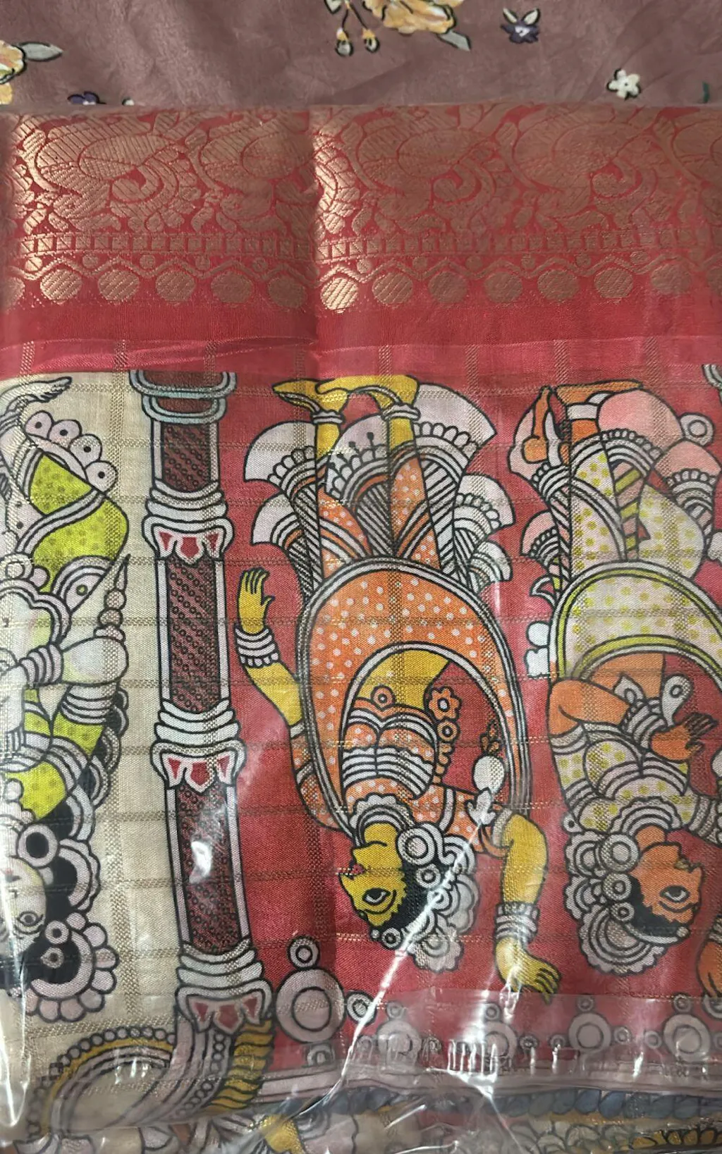 Cream Colour Double Border Chex Weaving Banarasi Soft Silk Saree