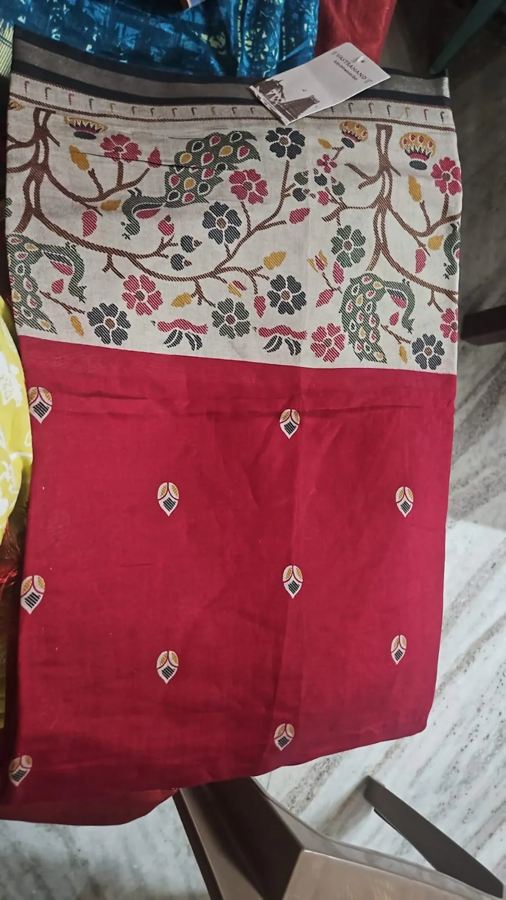 Red Pure Cotton Viscose Kalamkari Print Saree