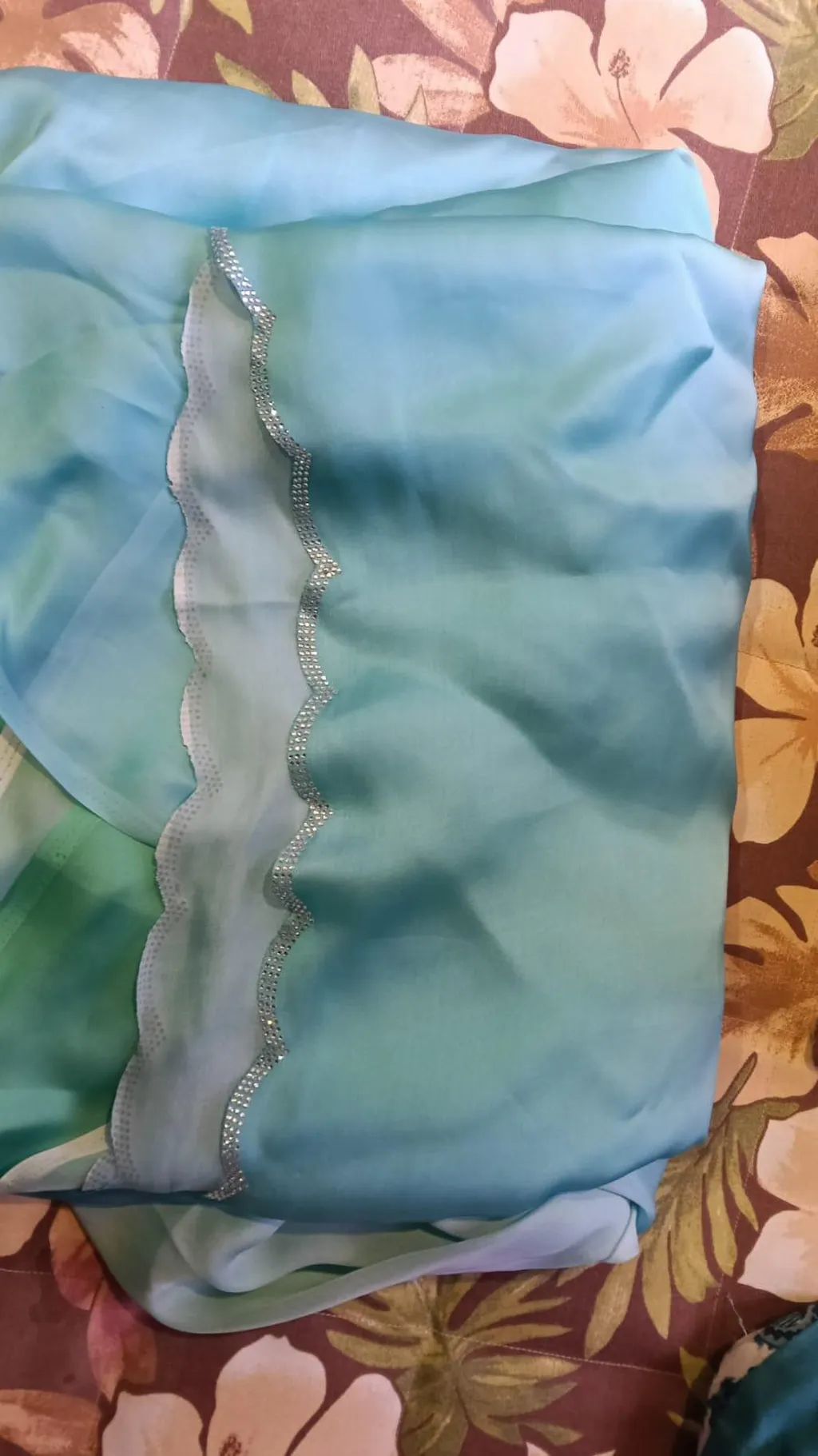 Sky Blue Satin Georgette Saree