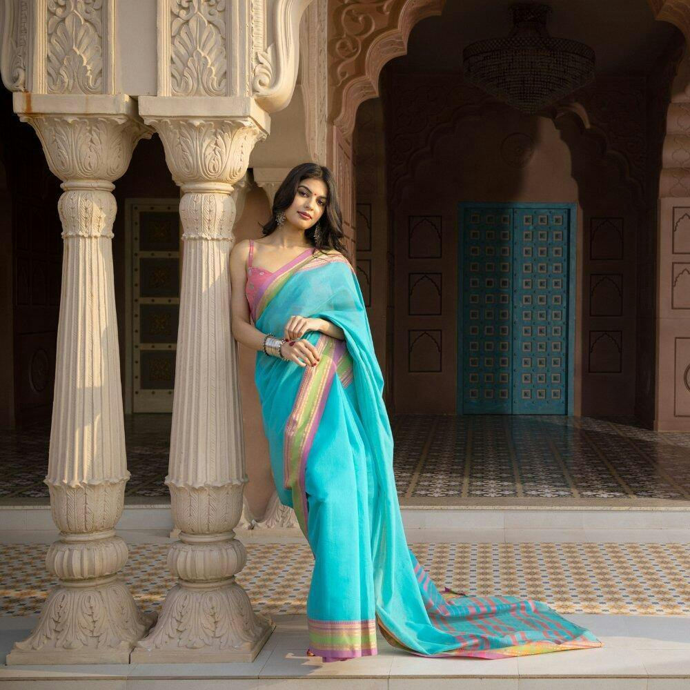 Handloom Pure Cotton Yellow Pink