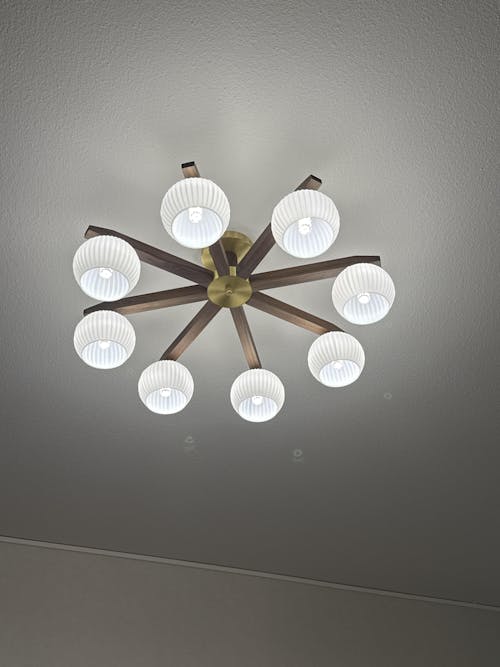 Semi-Flush Ceiling Light Contemporary Glass Walnut Wood