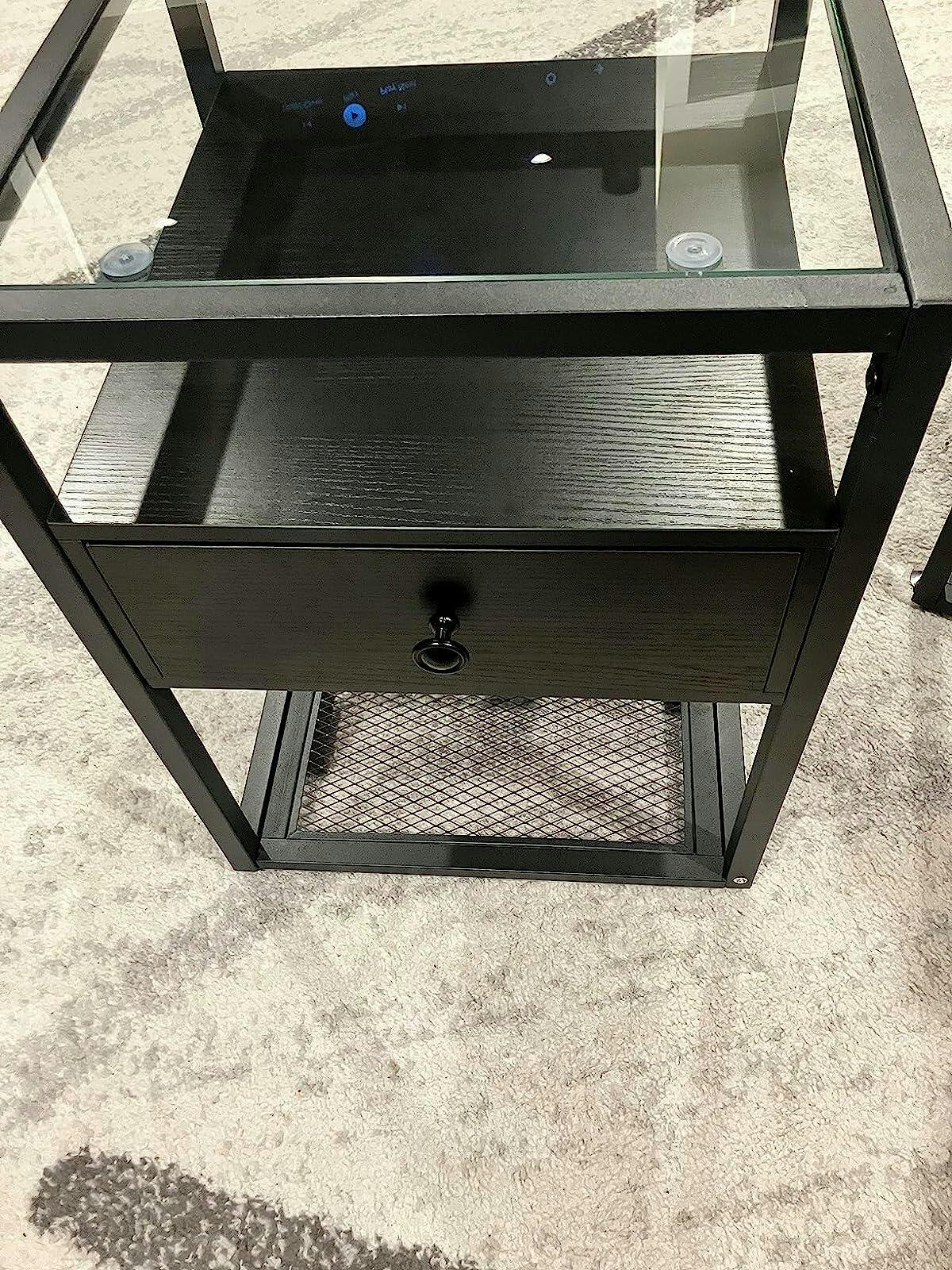 VECELO Versatile Nightstand Tempered Glass End Side&Sofa Table