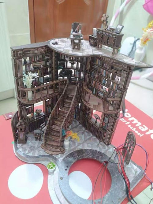 Dreamy Book Hall – DIY Book Nook Kit with LED Touch Lamp (3D wooden puzzle)