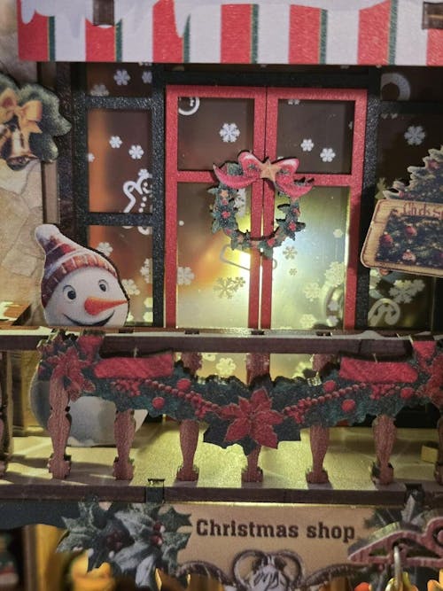 Christmas Shop – DIY Book Nook Kit with LED Touch Lamp and Music Box (3D Wooden Puzzle)