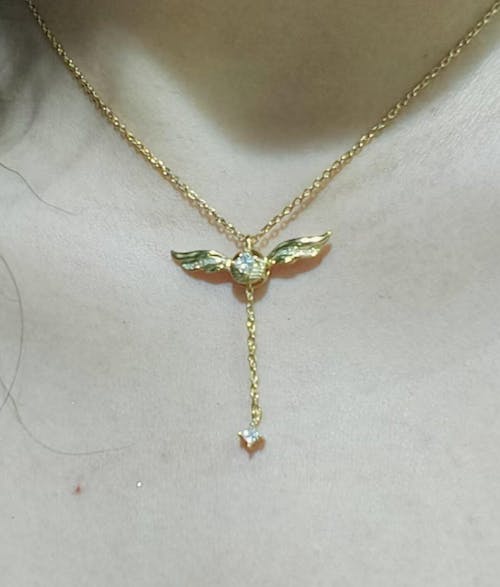 Golden Winged Sparkle Lariat Necklace
