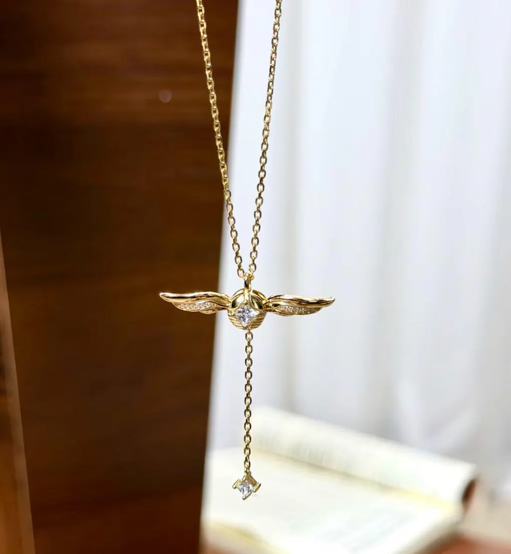 Golden Winged Sparkle Lariat Necklace