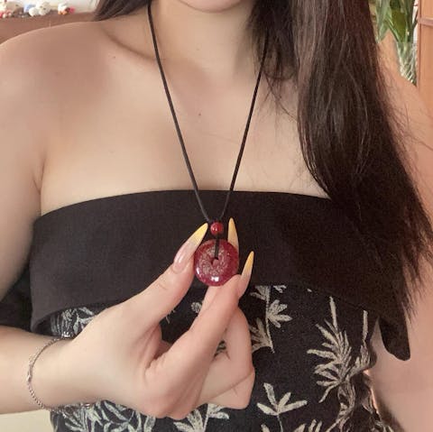 Fully Translucent Crystal Cinnabar Peace Button Pendant