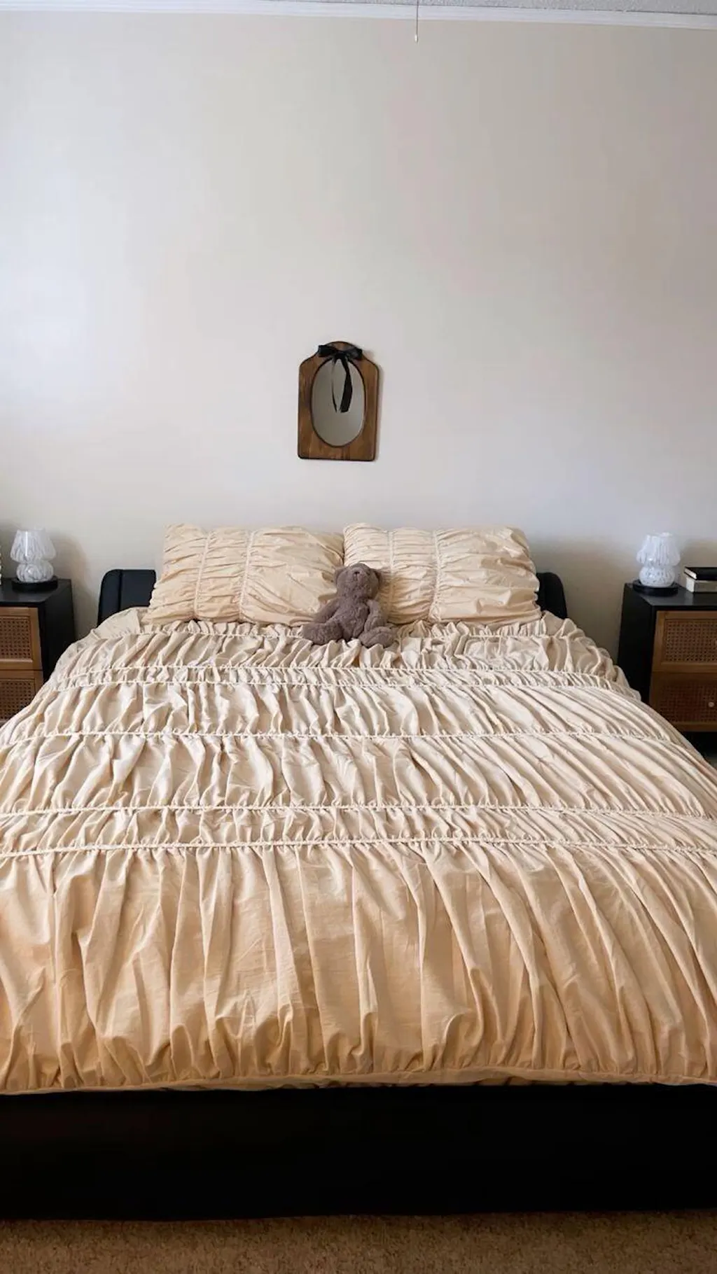 Royal Cream Beige Ruched Duvet Cover Set