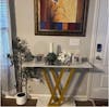 Modern Gold V-Shaped Base Console Table with White Marble Top