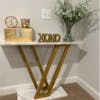 Modern Gold V-Shaped Base Console Table with White Marble Top