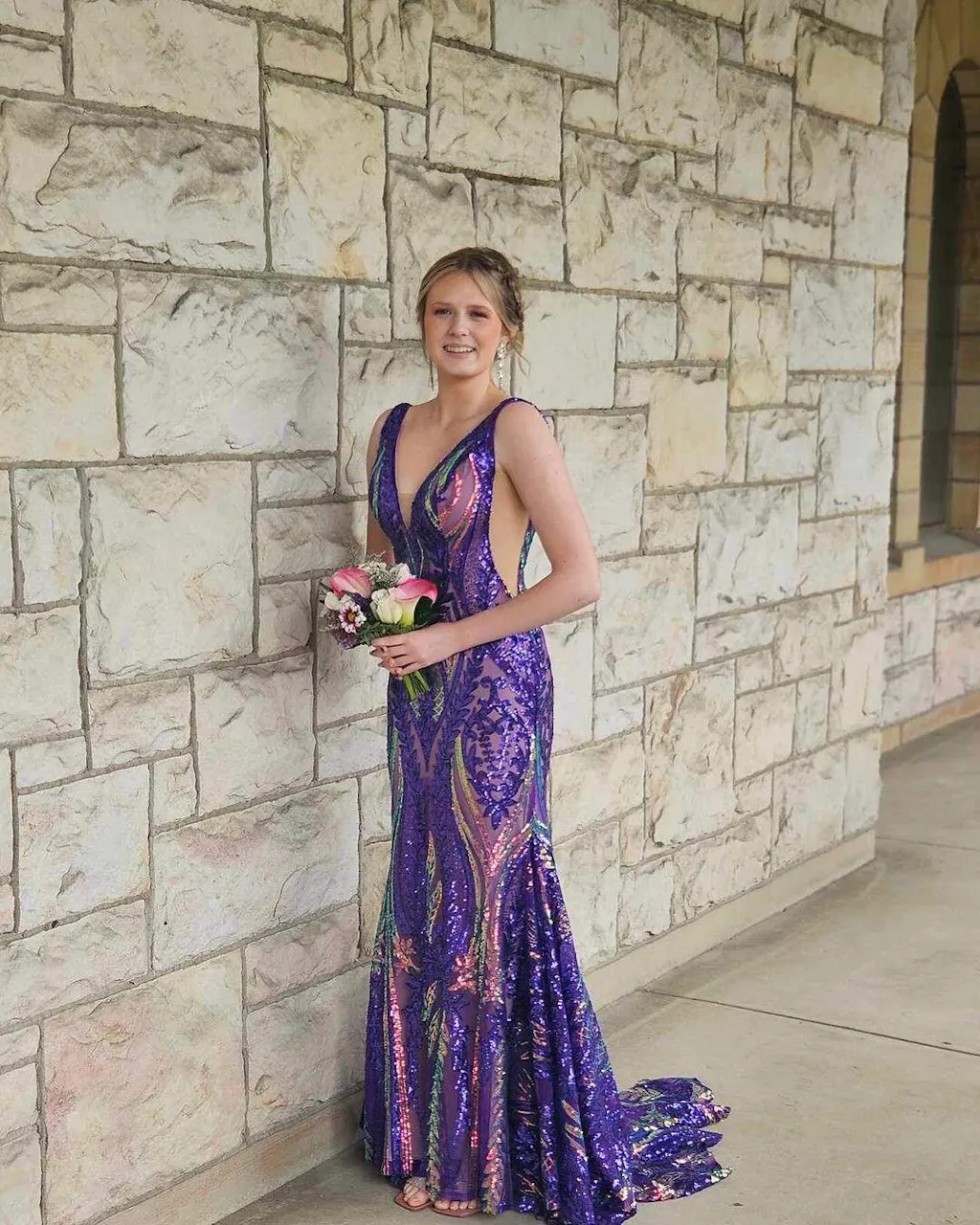 Mermaid V Neck Blue Prom Dresses LBQ1559 main image 0