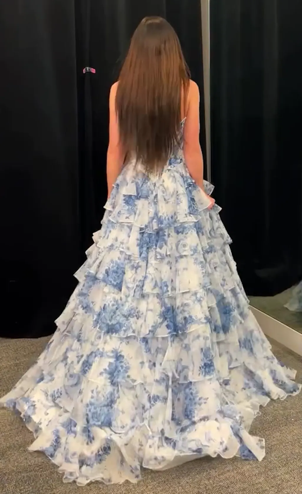 Cute A Line Sweetheart Floral Chiffon Tiered Prom Dress VK16020603