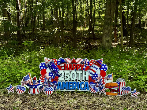 Jumbo Happy 250th America Yard Sign Display: 11pc Patriotic 4th of July Lawn Decor | Oversized EZ Yard Cards