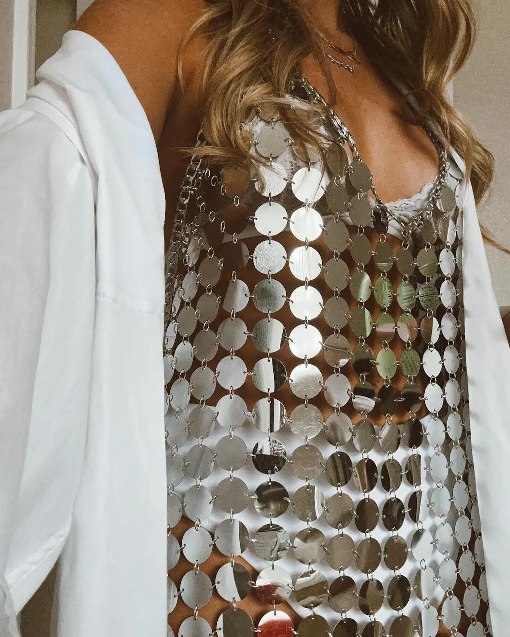 Silver Sequin Disco Skirt Set