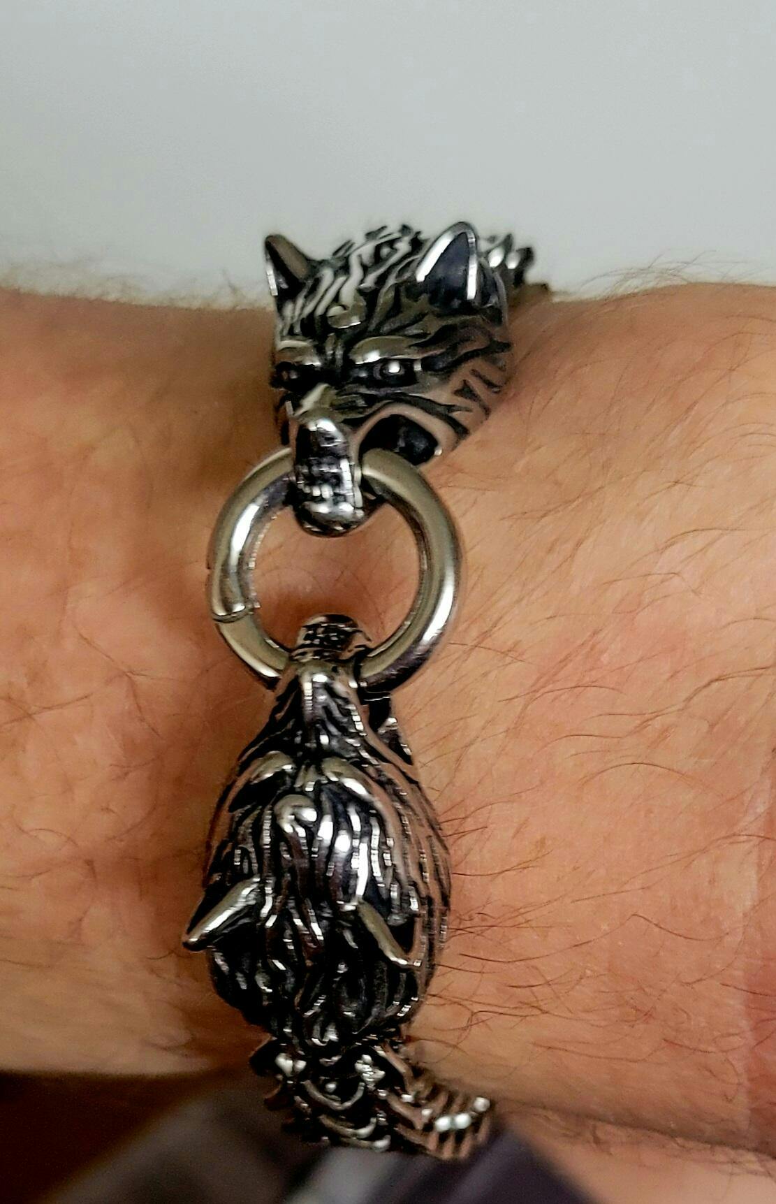 Gold & Silver Viking God Odin newest Wolves Bracelet 9 Inches