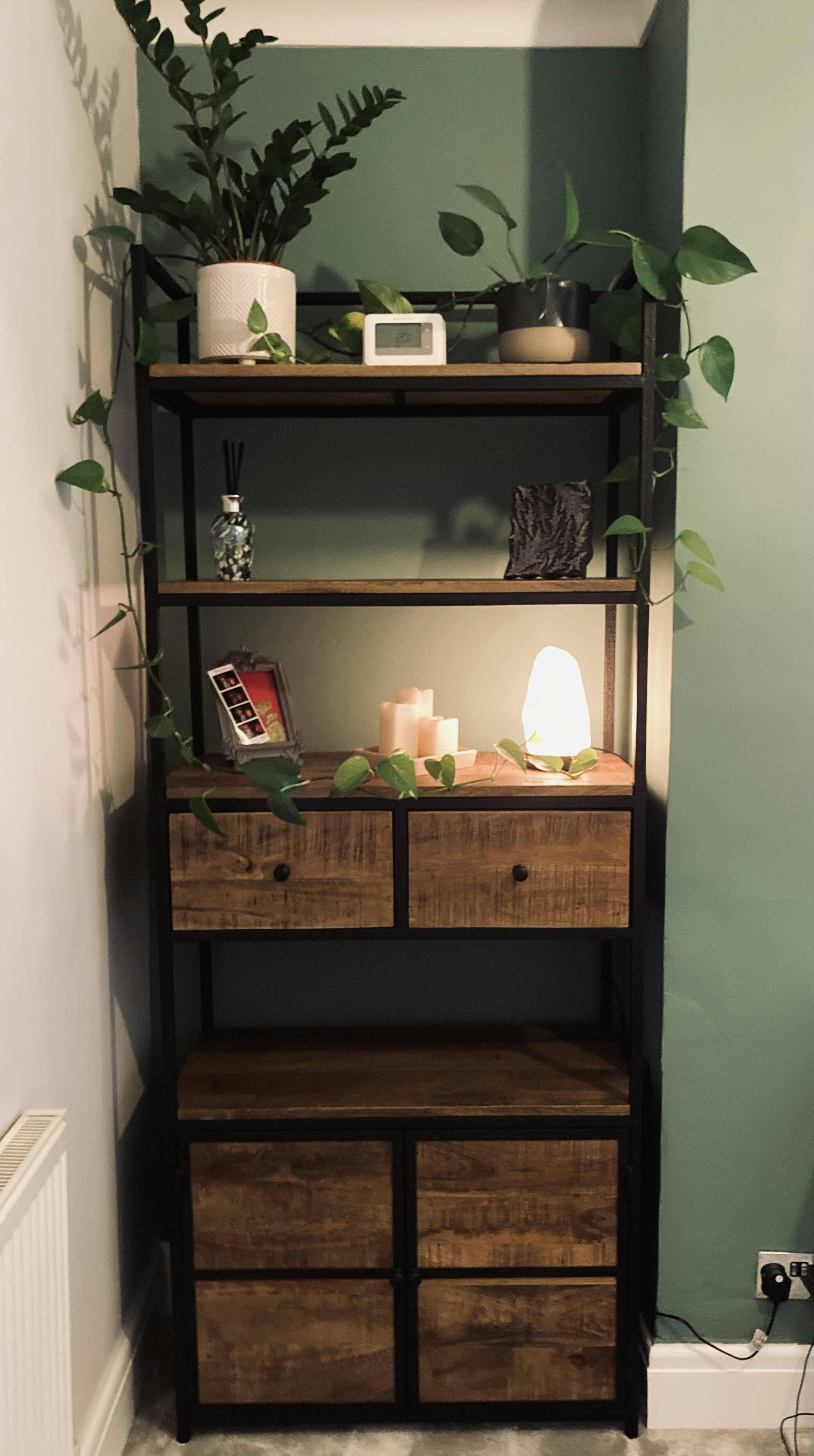 Industrial Bookcase with Cupboard and Drawers, Solid Wood, Black Metal Frame, 200cm x 80cm