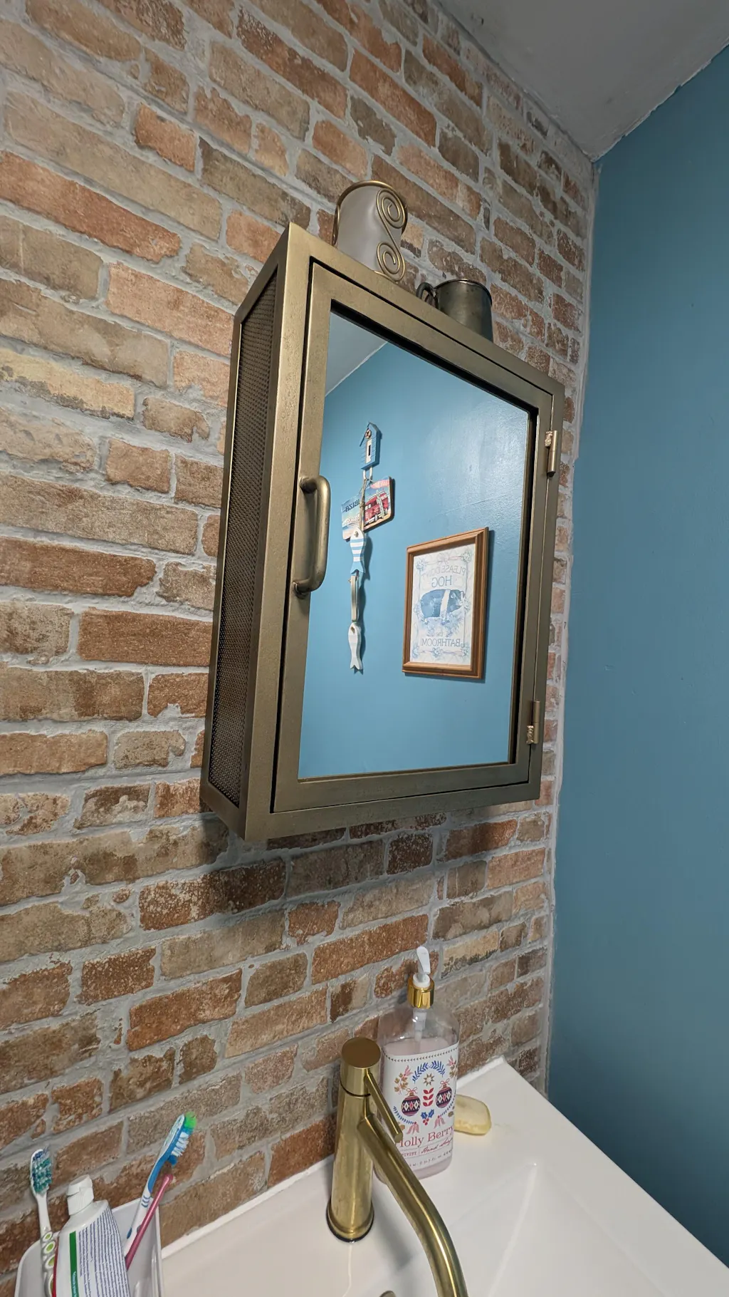 Industrial Mirrored Wall Cabinet Antique Brass | Vincent and Barn